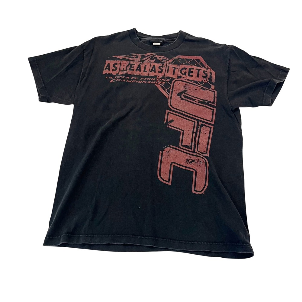 UFC As Real As It Gets Graphic T-Shirt Mens Large Black MMA Fighting Tee Y2K